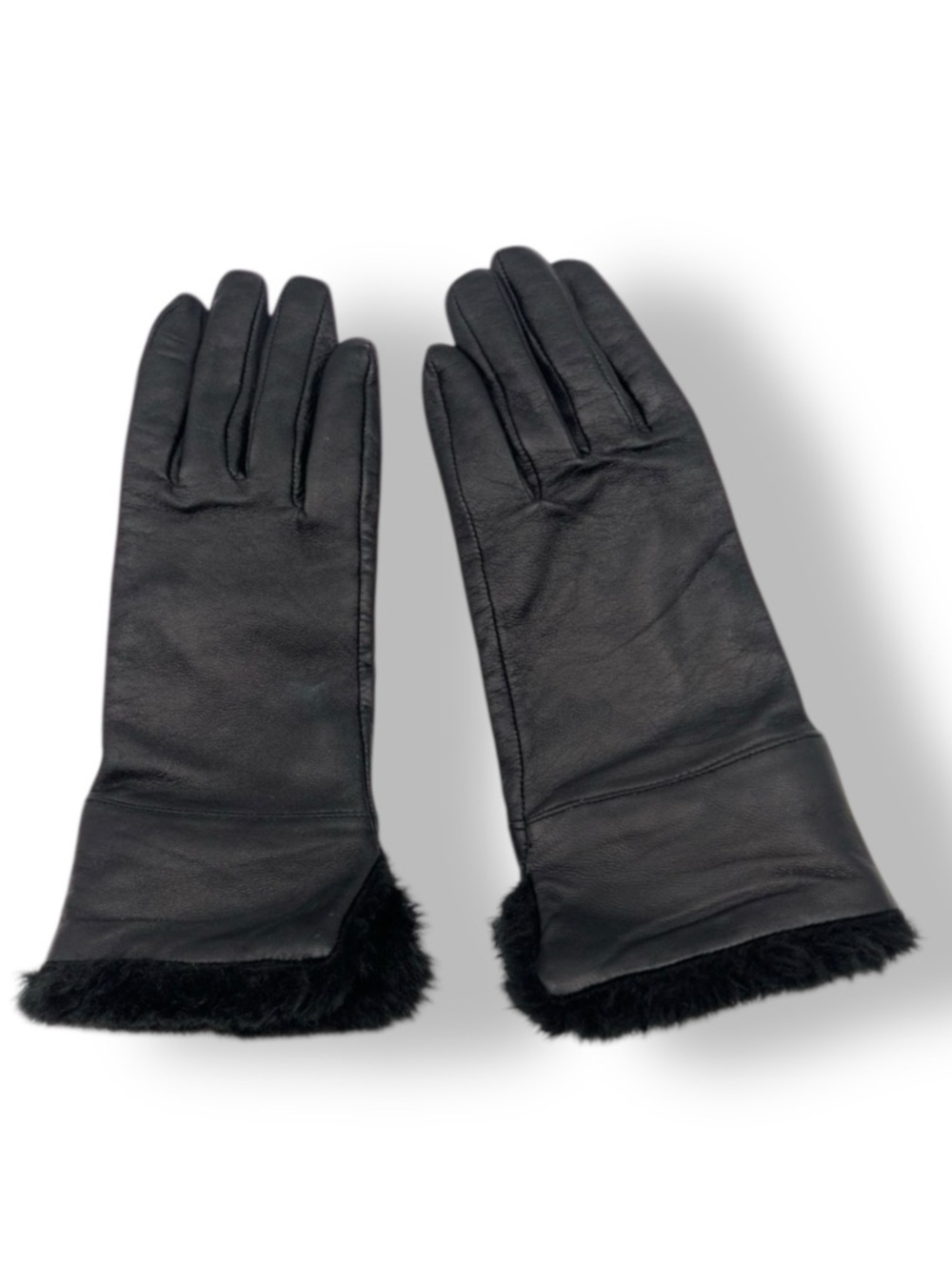 Ann Taylor LOFT Black Leather Faux Fur Lined Gloves Size Small